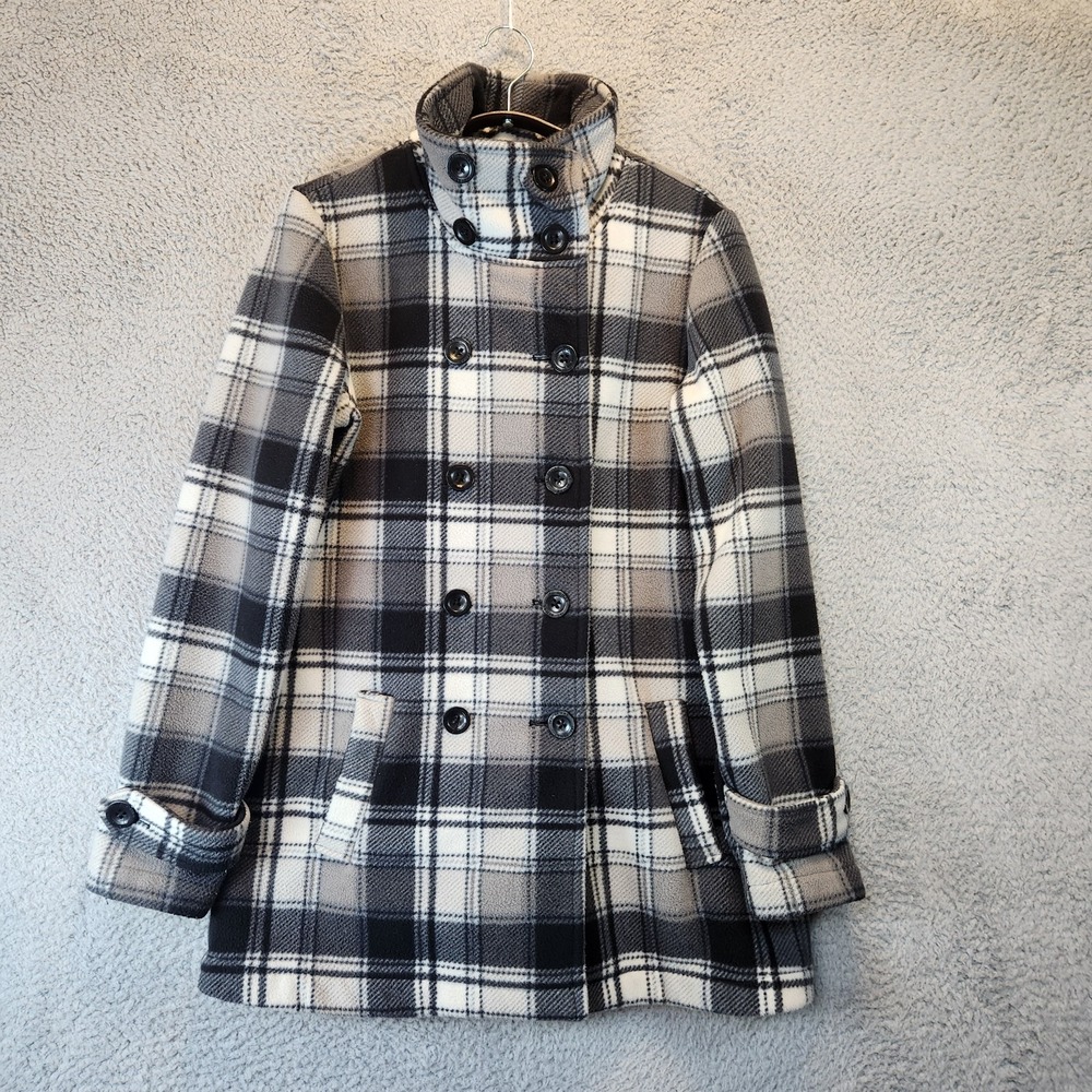 Ike Behar Coat Womens Medium Plaid Peacoat‎ Double Breasted Jacket
